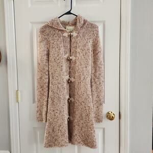 Kenji Hooded Toggle Wool Blend Sweater Coat Cozy Longline Knit Sz Sm